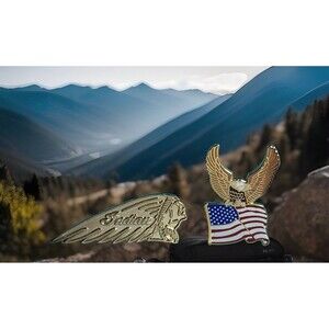 Gold-tone INDIAN MOTORCYCLES logo & Eagle-Flag Americana PIns -Hat,lapel or Vest